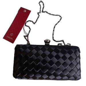 Zarina NEW Black Satin Weave Evening Bag Removable Chain Shoulder Strap